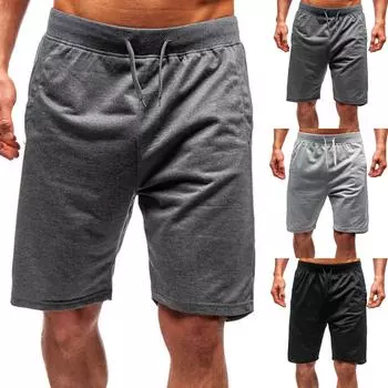 Мужские однотонные спортивные штаны со шнуровкой, пляжные брюки, повседневные быстросохнущие шорты L чёрный