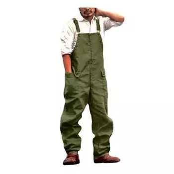 Мужские однотонные свободные брюки-карго большого размера на подтяжках L армия зеленый