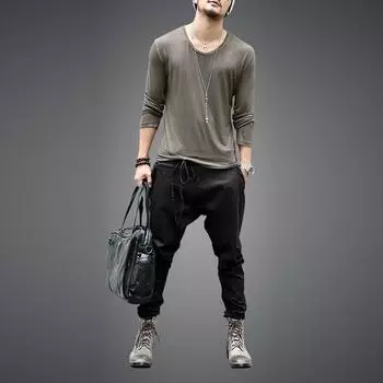 Мужские однотонные свободные повседневные брюки L чёрный