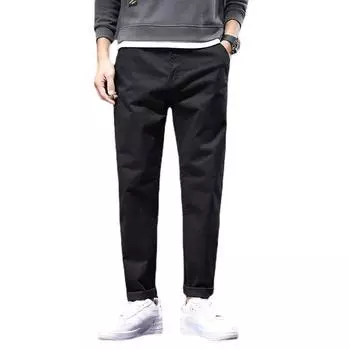 Мужские однотонные свободные прямые повседневные брюки большого размера на весну и осень 29 чёрный