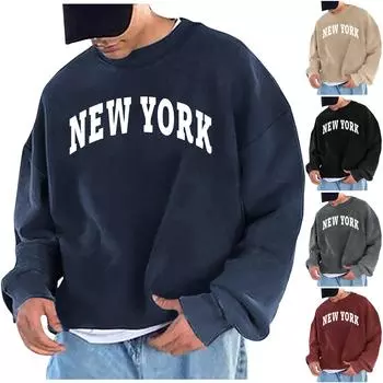 Мужские однотонные свободные толстовки с буквенным принтом, с заниженными рукавами и круглым вырезом, мужские повседневные спортивные толстовки L чёрный