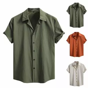 Мужские однотонные текстурированные рубашки с коротким рукавом на пуговицах Мужские повседневные модные рубашки с коротким рукавом L армия зеленый
