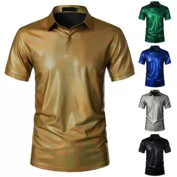 Мужские однотонные топы с короткими рукавами Мужские повседневные топы с лацканами на пуговицах XL чёрный