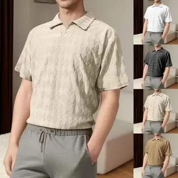 Мужские однотонные топы с V-образным вырезом, мужская спортивная рубашка с коротким рукавом M хаки