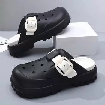 Мужские однотонные туфли с отверстиями, платформа, нескользящие, износостойкие, модные, простые, для отдыха, для улицы, пляжные, с закрытым носком 40-41 чёрный