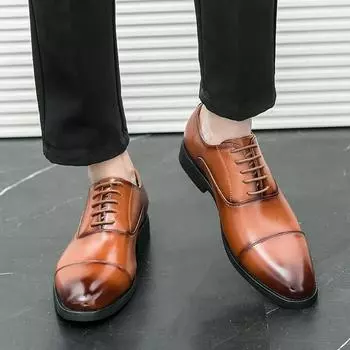 Мужские официальные кожаные туфли Модный британский стиль Для отдыха на природе Деловая вечеринка Офисные туфли для жениха Свадебные туфли для жениха 38 чёрный