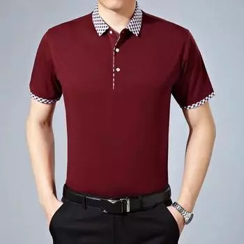 Мужские офисные топы, повседневная рубашка-поло, летняя дышащая мужская рубашка-поло с клетчатым воротником и принтом.