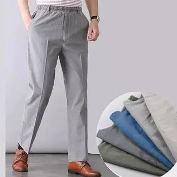 Мужские осенне-летние тонкие повседневные брюки из хлопка и льна с натуральной высокой талией размера плюс, льняные дышащие свободные мужские брюки XXXXXL синий