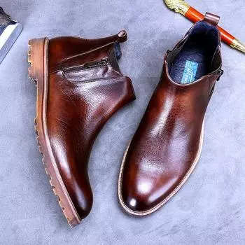 Мужские осенне-зимние ботинки из натуральной кожи, обувь на шнуровке, мужские британские модные ботинки с креплением на щиколотку, популярные мужские ботинки 6 чёрный