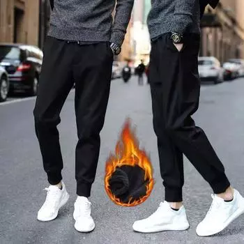 Мужские осенне-зимние брюки больших размеров с подкладкой, утолщенные, теплые, эластичные, прямые, однотонные, на шнурке, повседневные брюки 5XL