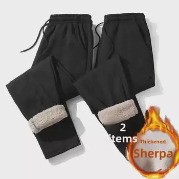 Мужские осенне-зимние брюки из корейской овчины: Теплый, бархатный, плотный, прямой, модный спортивный повседневный. L