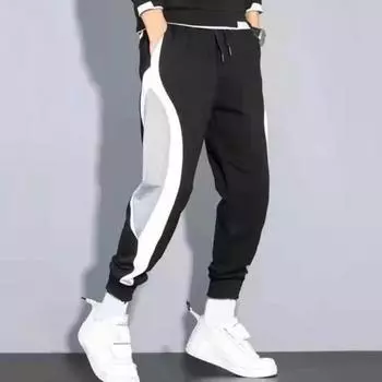 Мужские осенне-зимние брюки, соответствующие цвету, на шнурке, с эластичной резинкой на талии, свободные карманы, толстые теплые свободные мужские спортивные брюки больших размеров с ремешками на щиколотке, спортивные штаны 4XL чёрный