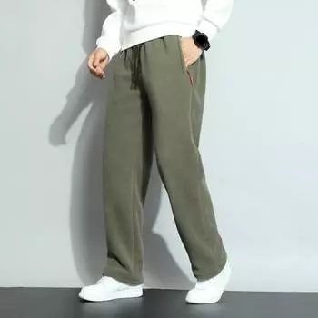 Мужские осенне-зимние брюки толстые плюс со средней эластичной резинкой на талии Мягкие теплые свободные повседневные однотонные брюки с ремешками на щиколотке Спортивные длинные брюки для бега Спортивные брюки 2XL армия зеленый