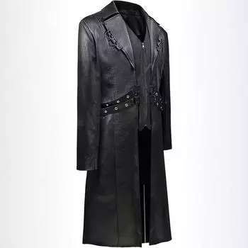Мужские осенне-зимние длинные кожаные куртки, мужская мода, повседневные тонкие пальто из искусственной кожи, уличные мотоциклетные панк-ветровки, верхняя одежда M чёрный