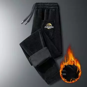 Мужские осенне-зимние флисовые теплые штаны олимпийского кроя в корейском стиле, утолщенные бархатом, свободные спортивные штаны, мужские повседневные спортивные штаны L чёрный