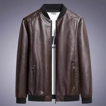 Мужские осенне-зимние кожаные куртки мужские корейские модные повседневные тонкие мотоциклетные пальто из искусственной кожи плюс размеры куртки-бомберы 7XL 8XL 8XL чёрный