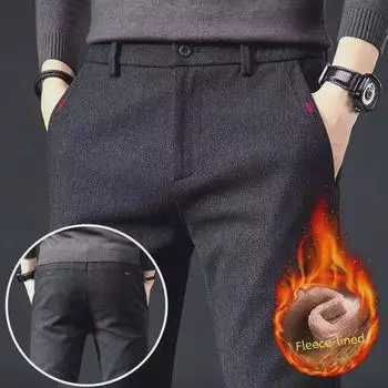 Мужские осенне-зимние повседневные свободные прямые брюки с бархатной подкладкой в деловом стиле 38 темно-серого