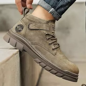 Мужские осенне-зимние прогулочные ботинки, ботильоны в британском стиле, мужские высокие повседневные ботинки для мотоциклистов, мужские кроссовки 39 хаки