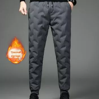 Мужские осенне-зимние пуховые спортивные штаны с эластичным поясом и шнурком на утолщенной флисовой подкладке, брюки с карманами, водонепроницаемые длинные брюки с защитой от холода, уличная одежда XL серый