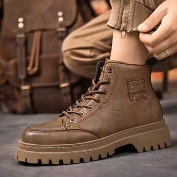 Мужские осенне-зимние рабочие ботинки, модная брендовая повседневная обувь для мужчин, мотоциклетные ботинки, мужская британская обувь для активного отдыха 39 чёрный