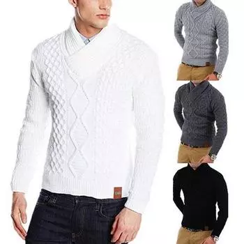 Мужские осенне-зимние ретро стильные повседневные однотонные трикотажные теплые свитера M белый