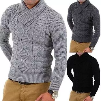 Мужские осенне-зимние ретро стильные повседневные однотонные трикотажные теплые свитера S темно-серого