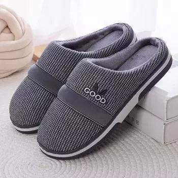 Мужские осенне-зимние теплые хлопковые тапочки для дома, утолщенные нескользящие плюшевые тапочки 40-41