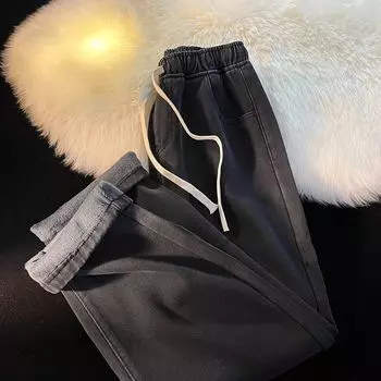 Мужские осенне-зимние утепленные джинсы с подкладкой, однотонные, свободные, теплые, с эластичной резинкой на талии, широкие прямые брюки 3XL