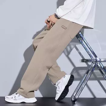 Мужские осенне-зимние вафельные спортивные штаны: На бархатной подкладке, на резинке на талии, повседневные широкие штанины. XXL (approx. 80 kg)