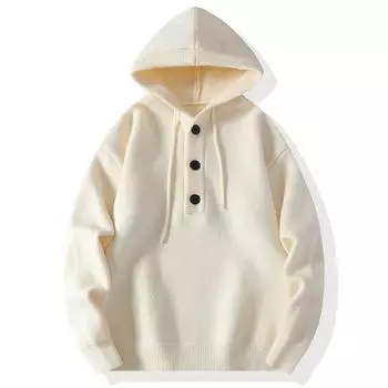 Мужские осенне-зимние высококачественные вязаные свитера с капюшоном, однотонные повседневные вязаные свитера, мужские теплые вязаные свитера с капюшоном, уличная одежда 3XL бежевый