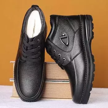 Мужские осенние ботинки из натуральной кожи с мехом, зимние мужские модные ботильоны, деловые повседневные мужские зимние ботинки, рабочая обувь 38