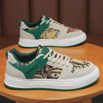 Мужские осенние дышащие парусиновые белые кроссовки в корейском стиле с толстой подошвой 42 зелёный