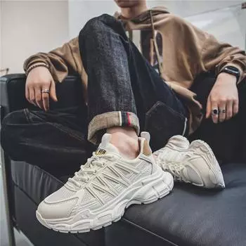 Мужские осенние дышащие сетчатые кроссовки Dad Shoes — толстая подошва, амортизирующие, модные, увеличивающие рост спортивные кроссовки Size 41