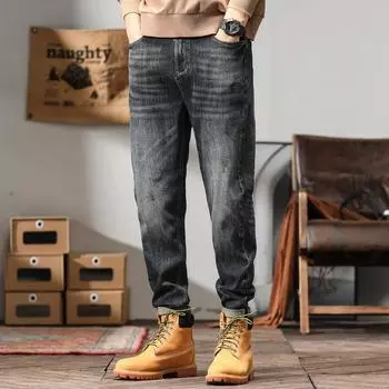 Мужские осенние джинсы большого размера в коровьем стиле, мужские джинсы скинни в стиле ретро O-версии 32 синий