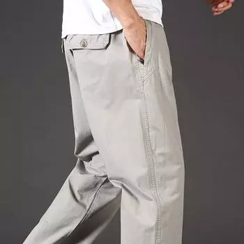 Мужские осенние хлопковые повседневные брюки, свободные брюки прямого кроя, комбинезоны из чистого хлопка с несколькими карманами, брюки S зелёный
