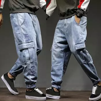 Мужские осенние и зимние джинсы для отдыха, новые модные свободные эластичные джинсы Harlan с лучами 38 синий