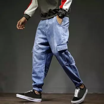 Мужские осенние и зимние джинсы для отдыха, новые модные свободные эластичные джинсы Harlan с лучами 38 синий