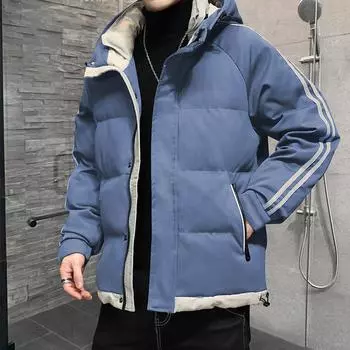 Мужские осенние и зимние куртки Новые мужские хлопковые пальто Корейский стиль Модные короткие хлопковые куртки с капюшоном Утолщенные пуховики M