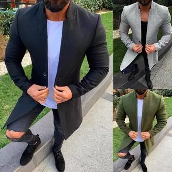 Мужские осенние и зимние новые тренчи, длинная верхняя одежда на пуговицах, умное пальто, пальто L бежевый