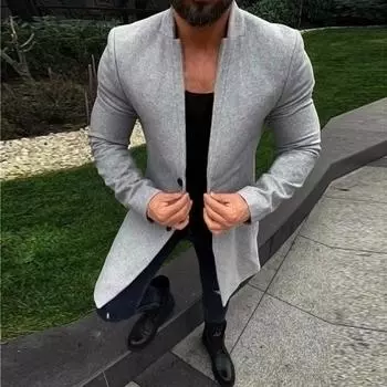 Мужские осенние и зимние новые тренчи, длинная верхняя одежда на пуговицах, умное пальто, пальто L бежевый