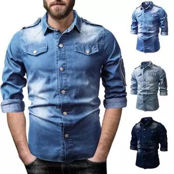 Мужские осенние карманные зимние винтажные потертые деминовые топы на молнии, пальто и верхняя одежда S небесно-голубой