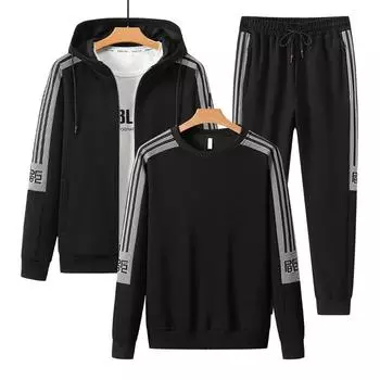 Мужские осенние комплекты толстовок с капюшоном с круглым вырезом + толстовки с капюшоном + длинные брюки, комплекты из 3 предметов, мужской спортивный костюм, спортивная одежда M чёрный