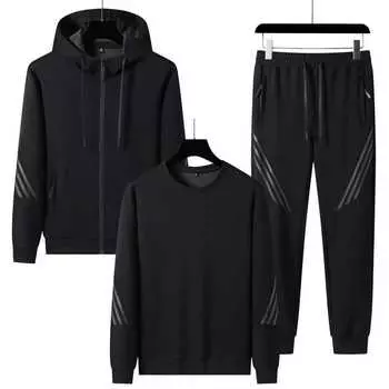 Мужские осенние комплекты толстовок с капюшоном с круглым вырезом + толстовки с капюшоном + длинные брюки, комплекты из 3 предметов, мужской спортивный костюм, спортивная одежда XL хаки