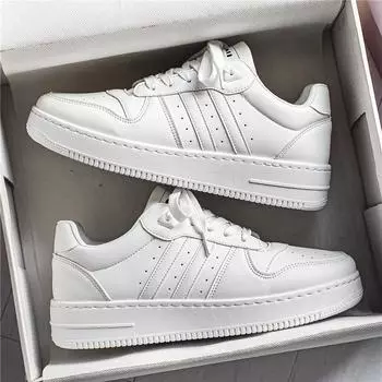 Мужские осенние кожаные дышащие повседневные кроссовки - модная универсальная белая обувь для подростков и студентов 44