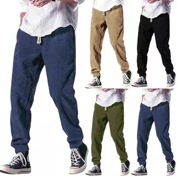 Мужские осенние маленькие клетчатые повседневные спортивные брюки Мужские однотонные повседневные брюки с завязками L чёрный