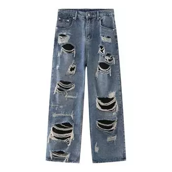 Мужские осенние новые джинсы в стиле ретро, прямые джинсы для мужчин с уличными нашивками S синий