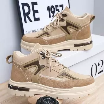 Мужские осенние новые модные кроссовки на толстой подошве, повседневные рабочие ботинки со шнуровкой, трендовые мужские универсальные короткие ботинки на платформе 39 серый