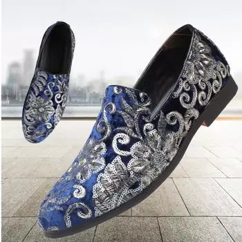 Мужские осенние повседневные модные туфли с блестками и открытым носком (Большой размер) Size 48 чёрный