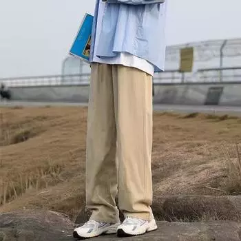 Мужские осенние свободные прямые брюки в гонконгском стиле - однотонная повседневная одежда 2XL чёрный