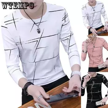 Мужские осенние топы с длинными рукавами и принтом Slim Fit с круглым вырезом, пуловер, футболка M белый